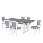 Harper & Bright Designs Farmhouse 7 Pieces Extendable Dining Table Set for 6, Solid Wood Kitchen Table with Butterfly Leaf and 6 Upholstered Chairs, Brown
