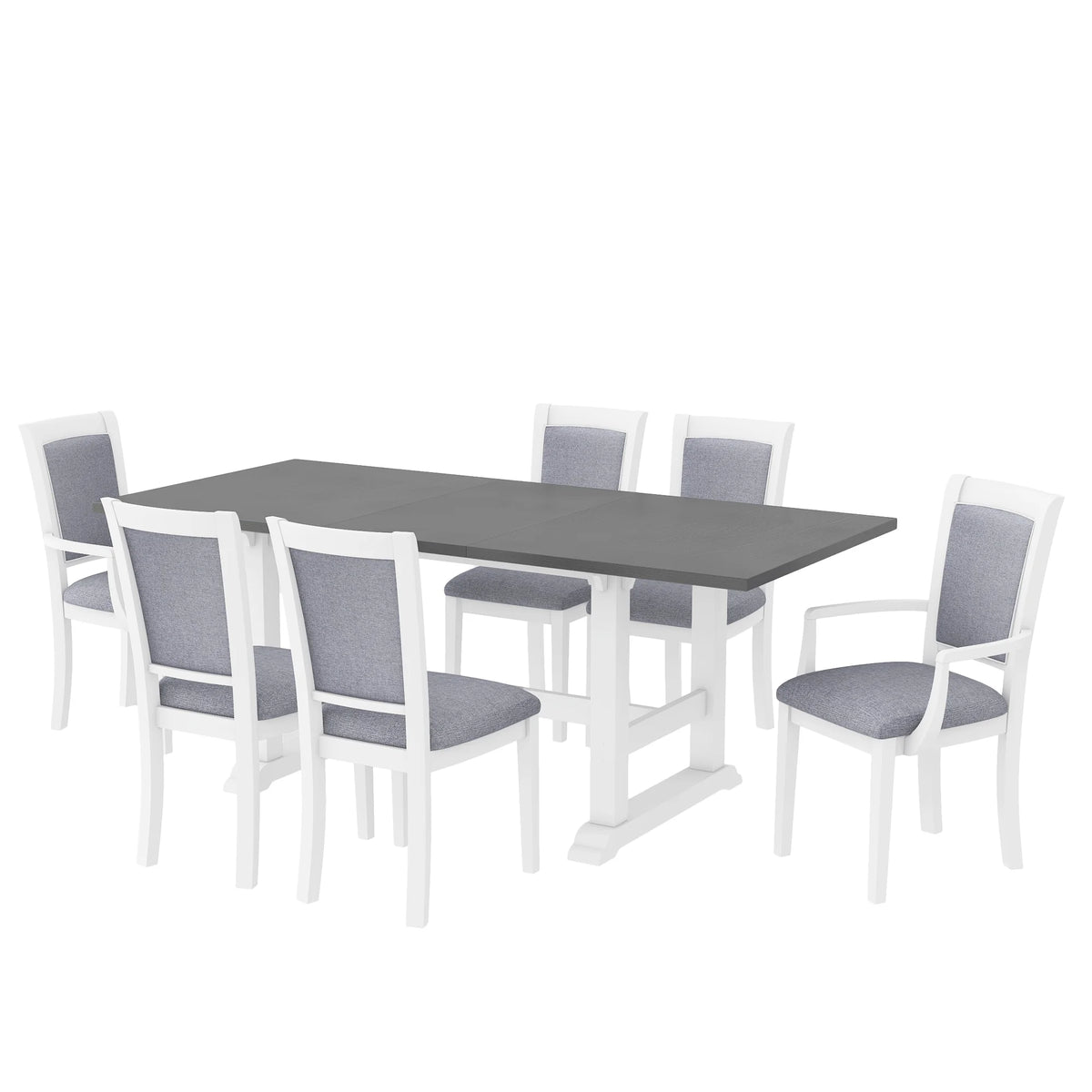 Harper & Bright Designs Farmhouse 7 Pieces Extendable Dining Table Set for 6, Solid Wood Kitchen Table with Butterfly Leaf and 6 Upholstered Chairs, Brown