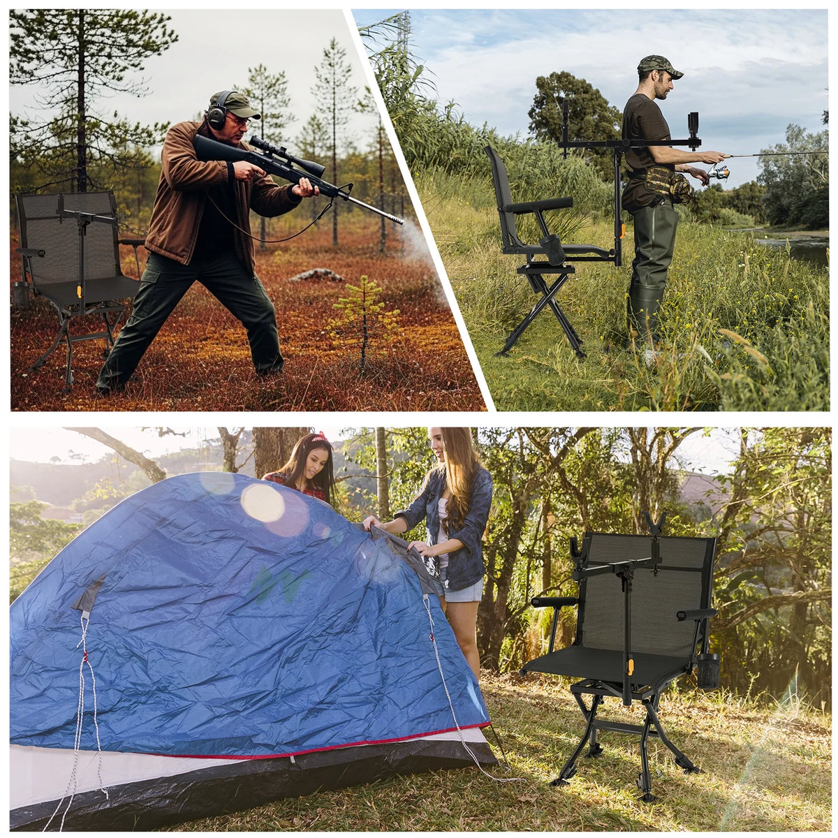 Danrelax 360�� Silent Camo Hunting Blind Chair, Armrests, Side Pouch, Telescopic Legs