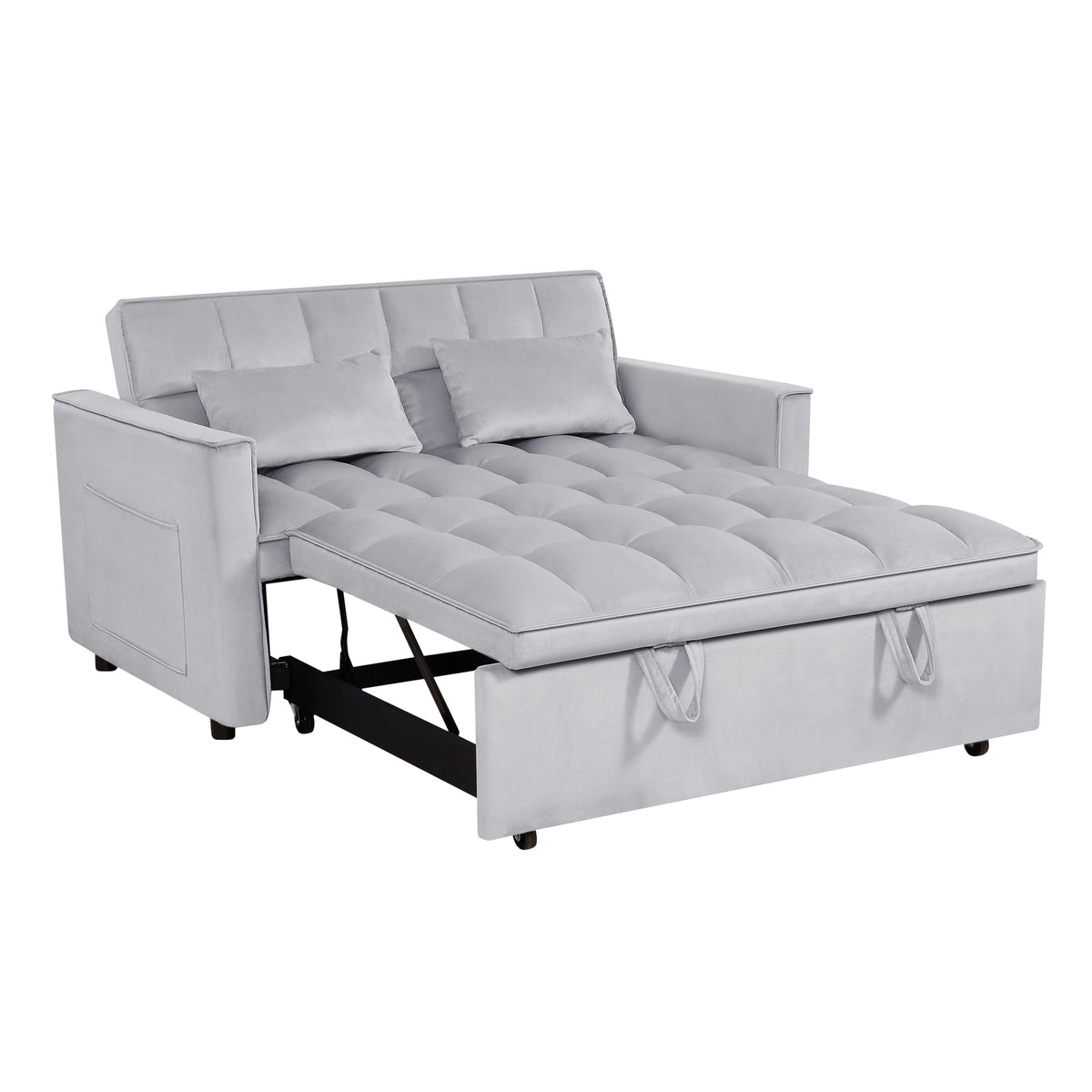 Gewnee 55'' Modern Convertible Velvet Sofa Bed with Pull-Out Twin Bed, Adjustable Backrest for Living Room, Office (Dark Gray)