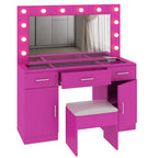 Ktaxon Large Makeup Vanity, Vanity Table Set w/ Visible Glass Top w/ Charging Station, White