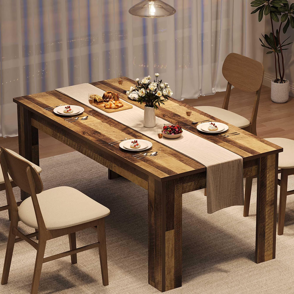 Dining Table for 4-6,63-inch Dining Tables for 4,Farmhouse Kitchen Table with Large Tabletop,Rectangular Dining Room Table,Kitchen Dining Table Dinner Table for Kitchen,Living Room��Only table��