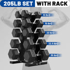 150 lb Dumbbell Set with Rack, Rubber Encased Hex Free Weights for Home Gym Strength Training