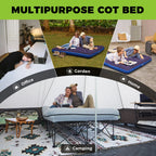 FUNDANGO 2 Person Folding Camping Cots with Air Mattress and Pump Comb, Double Portable  Inflatable  Camp Bed with Side Table, Support 529lbs Camping Bed Queen Size for Adults