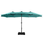 Summit Living 15 FT Double-Sided Solar Patio Umbrella with Base Large Outdoor Umbrella with LED Solar Lights - Haze Blue