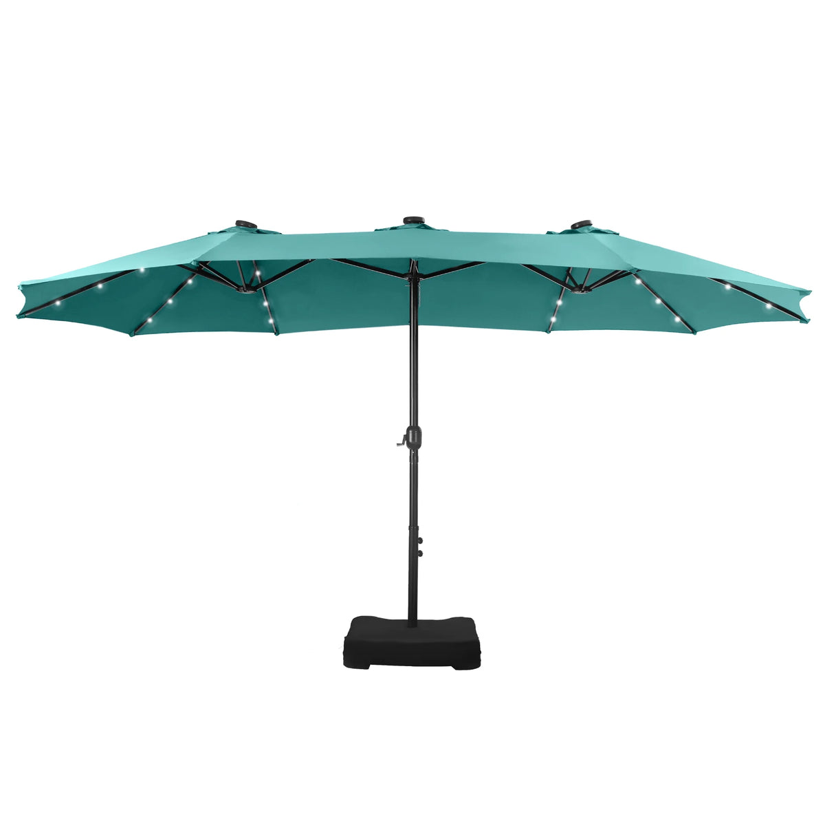 Summit Living 15 FT Double-Sided Solar Patio Umbrella with Base Large Outdoor Umbrella with LED Solar Lights - Haze Blue