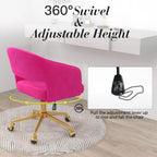 Home Office Swivel Desk Chair, Modern Velvet Vanity Chair, Height Adjustable Armchair with Gold Base, Ergonomic Office Chair for Task Study Computer Room, Beige