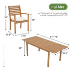 7 Piece Patio Dining Set, Outdoor Acacia Wood Furniture Set, Extendable Rectangular Table and 6 Stackable chairs w/Removeable Fabric Cushion, FSC Certified, for Deck Garden Backyard