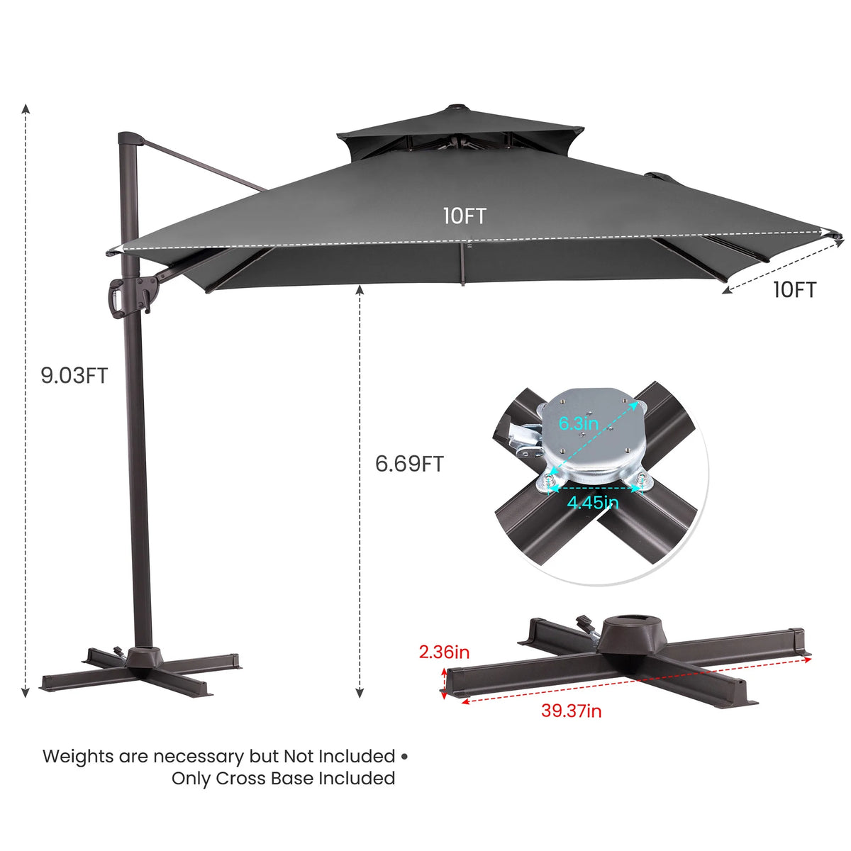 Pellebant 10 ft. x 10 ft. Square Double Top Patio Cantilever Umbrella, Navy Blue