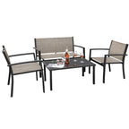 LACOO 4 Pieces Outdoor Furniture Set Patio Textilene Steel Conversation Set with Loveseat Tea Table for Lawn and Balcony, Black