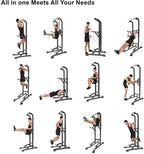 PROHIKER Power Tower Dip Station, Pull Up Bar Stand Power Rack with Backrest and Resistance Band, Height Adjustable Strength Training Equipment for Fitness Home Workout, Black