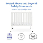 Delta Children Lee Portable Folding Mini Crib with 1.5-Inch Mattress - Greenguard Gold Certified, Bianca White
