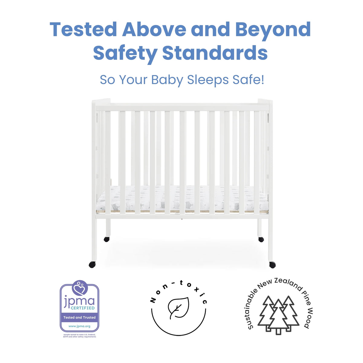 Delta Children Lee Portable Folding Mini Crib with 1.5-Inch Mattress - Greenguard Gold Certified, Bianca White