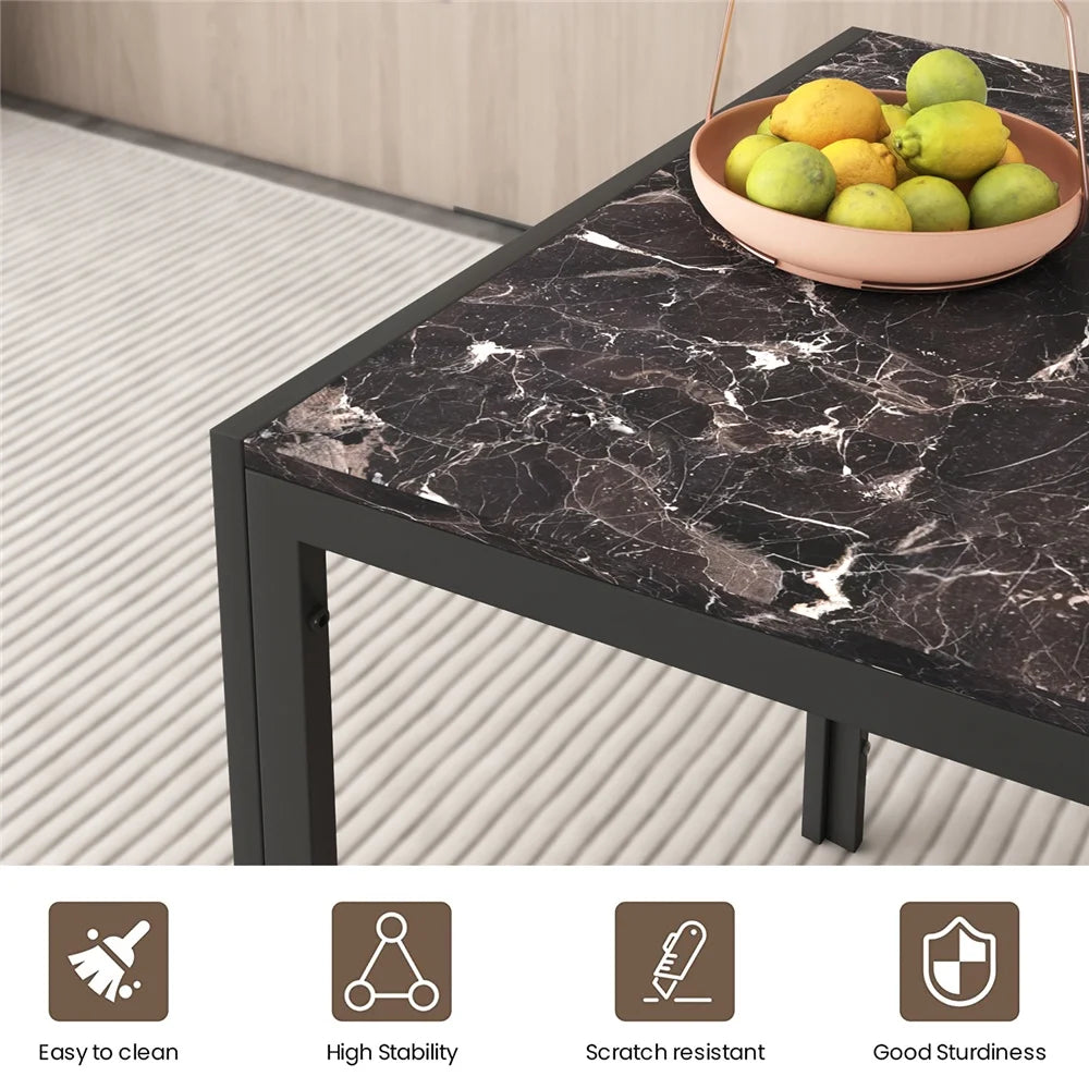 5 Piece Dining Room Table Set, Modern Dining Table Sets with Gray Velvet Upholstered Chairs for 4, Faux Marble Pattern Rectangle Kitchen Table Set for Bar Living Room Breakfast Nook Small Space