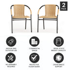 Emma + Oliver Indoor/Outdoor Stacking Rattan Restaurant Patio Chairs, Set of 2, Gray