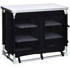Camping Kitchen Station, Aluminum Portable Folding Cook Table with Storage Organizer and Carrying Bag, Quick Installation for Outdoor BBQ Party Backyards and Tailgating, Black