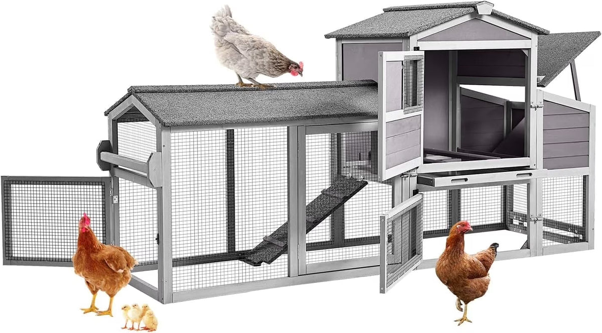 MEDEHOO 80" Mobile Chicken Coop with Wheels - Weatherproof Wooden Hen House, Outdoor Poultry Cage & Nesting Box Run, Expandable Design