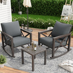 MRUAKA Rocking Chair Bistro Set,3 Piece Outdoor Patio Furniture Set with 2 Rockers and 1 Metal Coffee Table with Thick Cushions for Porch,Backyard,Poolside,Beige