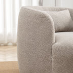 34" Wide Boucle Swivel Barrel Chair, No Assembly Round Upholstered Armchair Accent Chair Single Sofa Chair with Toss Pillow for Living Room and Bedroom, Taupe