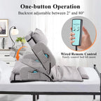 Electric Lifting Backrest for Bed, Folding Adjustable Multi-Function Neck Head and Lumbar Back Support for Elder, Electric Lifting Backrest Pillow with Electric Pump System (Gray with Armrest)