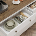 Homfa 55.1'' W Farmhouse Storage Cabinet, 4-Doors 2-Drawers Wood Sideboard with Adjustable Shelves for Kitchen Dining Room, White