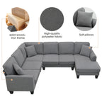 Harper & Bright Designs Modular Sectional Sofa with Ottoman Couch L Shape Corner Sofa Sets 7 Seats Fabric Couch for Living Room, Black, 112 * 87 inch