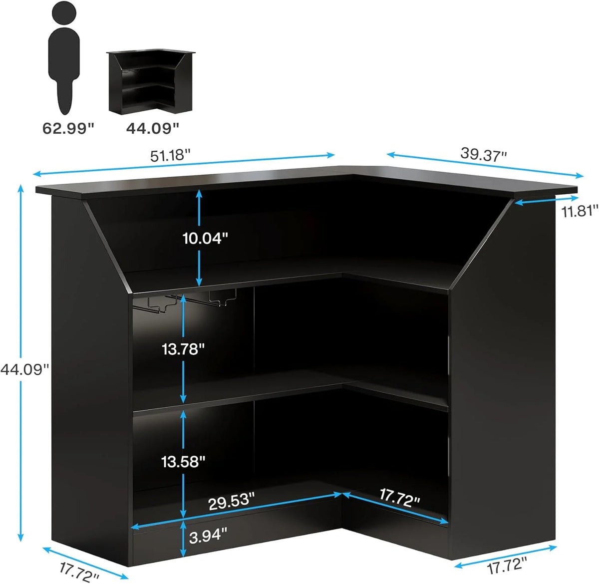 Tribesigns Bar Cabinet, L-Shaped Home Bar Table with Stemware Racks