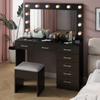 Ktaxon Large Makeup Vanity, Vanity Table Set w/ Visible Glass Top w/ Charging Station, White