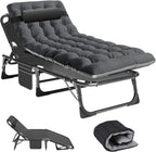 SLSY Folding Camping Cot with 2 Sided Cushion & Pillow, Adjustable 5-Position Outdoor Portable Folding Lounge Chair, Folding Sleeping Cots Bed