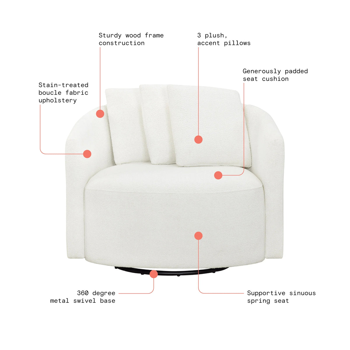 Beautiful Drew Accent Chair by Drew Barrymore, Cream Boucle