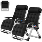 NAIZEA 2 Pack Zero Gravity Chair, Foldable Portable Lawn Recliner with Cushion, Headrest, Cup Holder, Black
