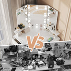 Veanerwood White Corner Vanity Desk with Mirror and Light,Makeup Table with 4 Drawers and Charging Station for Bedroom