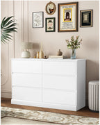White Dressers Bedroom Dresser 6 Drawer Storage Chest of Drawers Double Dresser Storage Side Cabinet Room Furniture for Bedroom Living Room