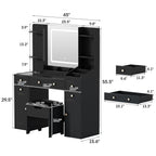 Vanity Set with Mirror and Lights, Makeup Table with Charging Station,5 Drawers & Storage Shelves, White