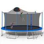 14FT Outdoor Trampoline with Safety Enclosure, Steel Tube Frame, Ladder & Secure Net - Heavy Duty, Blue