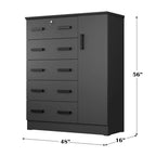 Better Home Products JCF Sofie 5 Drawer Wooden Tall Chest Wardrobe in Mahogany