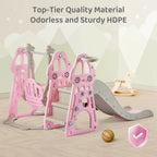 DUKE BABY 4-in-1 Kids Swing and Slide Set for Toddler Age 1-6, Extra Large Baby Indoor Outdoor Activity Playground with Basketball Hoop and Climber ??Pink