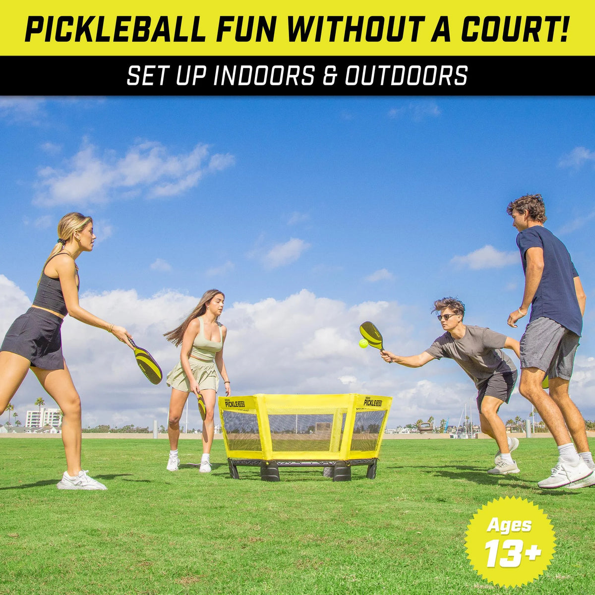 GoSports Pickle 360 Game Set - Pickleball Meets Roundnet - Outdoor Lawn, Beach Paddle Ball Game