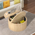 Oubayajia Round Coffee Table with Storage, Wood Lift Top Coffee Table, Waveform Panel, Natural