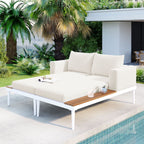 Harper & Bright Designs Patio Outdoor Metal Daybed for 2, All Weather Outdoor Chaise Lounges Reclining Chairs with Wood Topped Side Spaces for Drinks for Poolside Balcony Deck, Gray