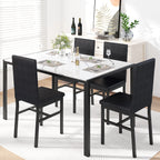 5 Piece Dining Room Table Set, Modern Dining Table Sets with Gray Velvet Upholstered Chairs for 4, Faux Marble Pattern Rectangle Kitchen Table Set for Bar Living Room Breakfast Nook Small Space
