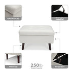 OFM Mid Century Modern Tufted Fabric Storage Ottoman, Walnut Legs, in Beige