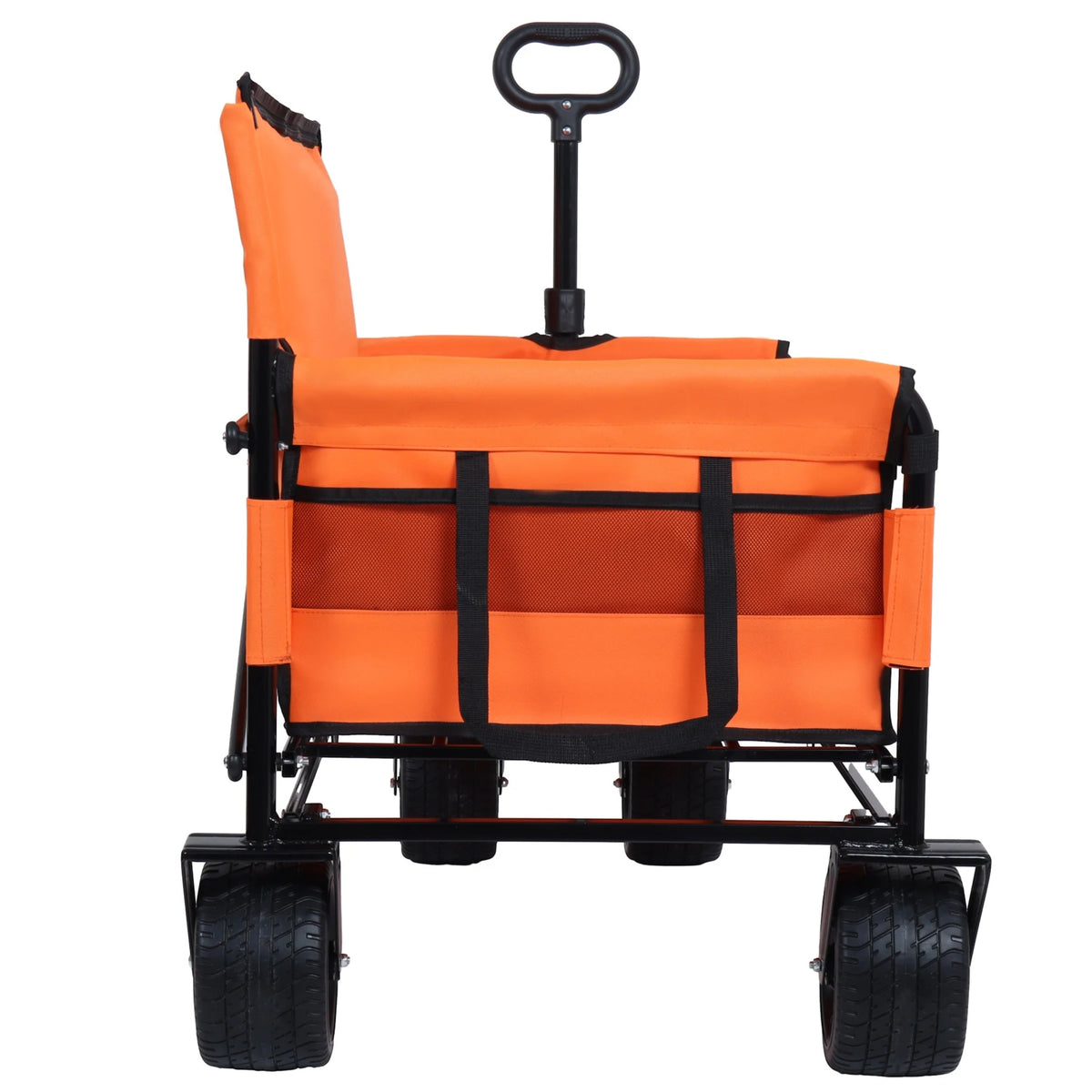 3-in-1 Collapsible Wagon Cart with Bench Seat, 500lbs Convertible Heavy Duty Utility Wagon with Flexible Handle, All-Terrain Folding Grocery Cart with Wheels for Shopping, Camping, Orange