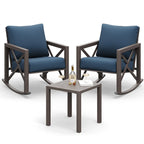 MRUAKA Rocking Chair Bistro Set,3 Piece Outdoor Patio Furniture Set with 2 Rockers and 1 Metal Coffee Table with Thick Cushions for Porch,Backyard,Poolside,Beige