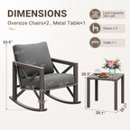 MRUAKA Rocking Chair Bistro Set,3 Piece Outdoor Patio Furniture Set with 2 Rockers and 1 Metal Coffee Table with Thick Cushions for Porch,Backyard,Poolside,Beige