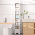 Javlergo 71" Tall Narrow Bookcase, Small Corner Bookshelf with Adjustable Shelves & Drawer, White