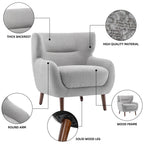 ALEAVIC White Accent Chair Upholstered Armchair with Solid Wood Legs