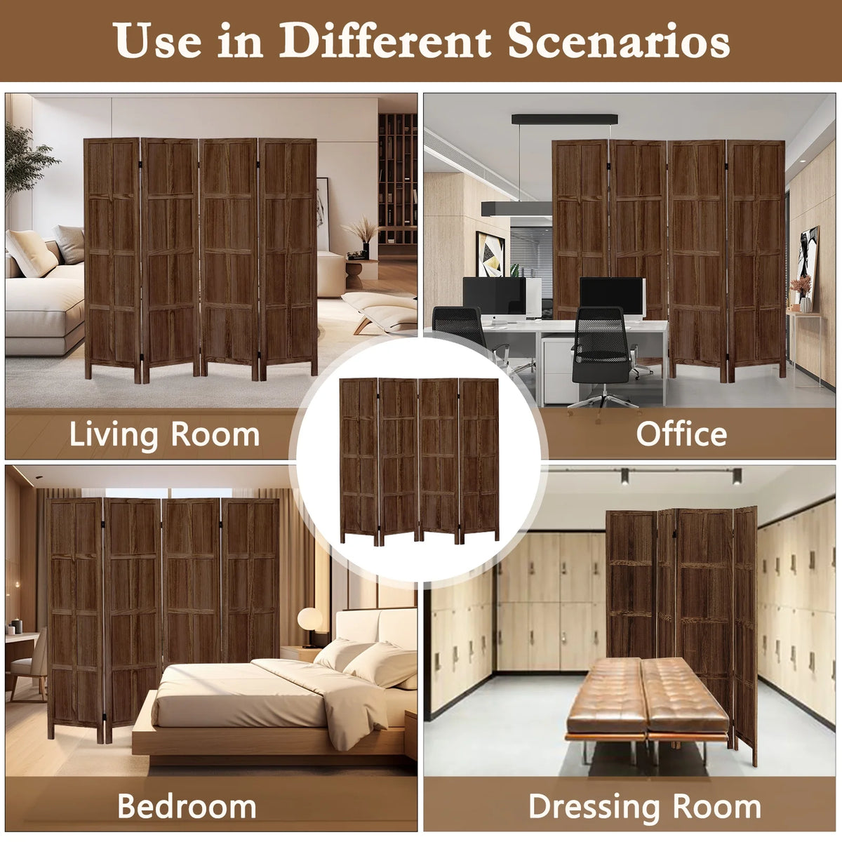 Aletheiawu 4 Panel Room Divider Wall and Folding Privacy Screens��No Installation Required��White