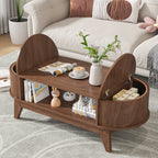 Fluted Coffee Table with Storage, Modern Coffee Tables, Wood Accent Center Table