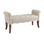 Linon Menlo Rolled Arm Button Tufted Bench, Dark Walnut Finish with Natural Fabric